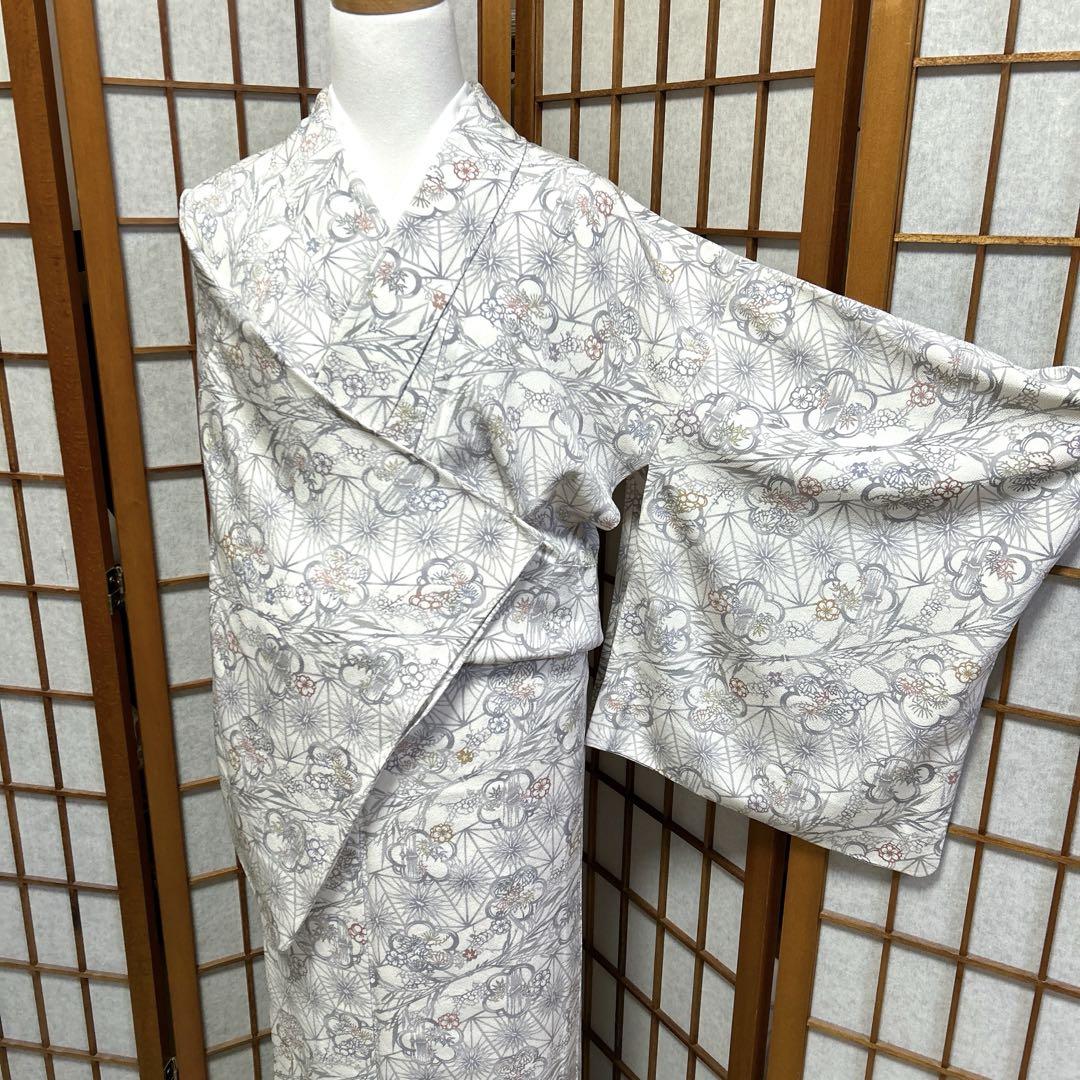 正絹 破水加工済み ちりめん単衣 夏のお着物《型染め 花》 画像4