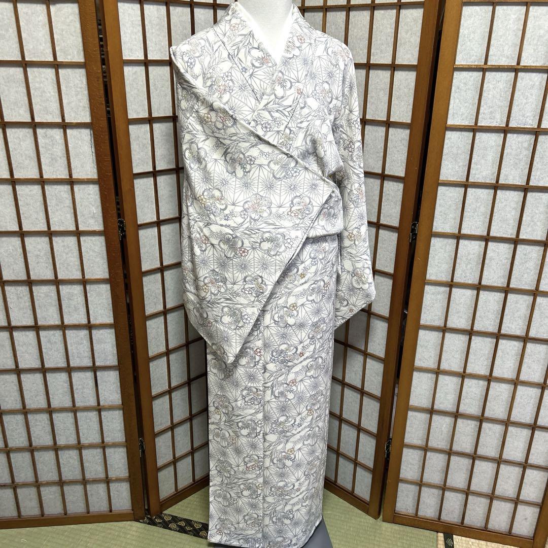 正絹 破水加工済み ちりめん単衣 夏のお着物《型染め 花》 画像5
