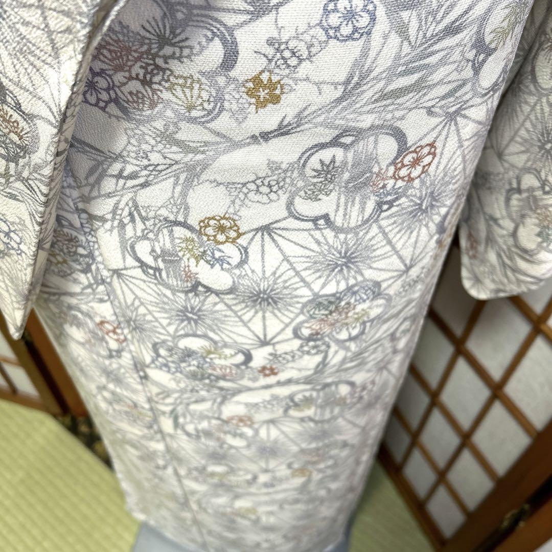 正絹 破水加工済み ちりめん単衣 夏のお着物《型染め 花》 画像6