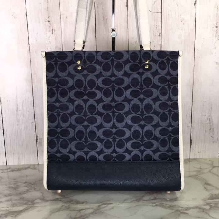 【美品】コーチ トートバッグ デニム風 C2823 シグネチャー デニム C30 ☆【未使用保管品】COACH コーチ C2823 デニム×レザー トート