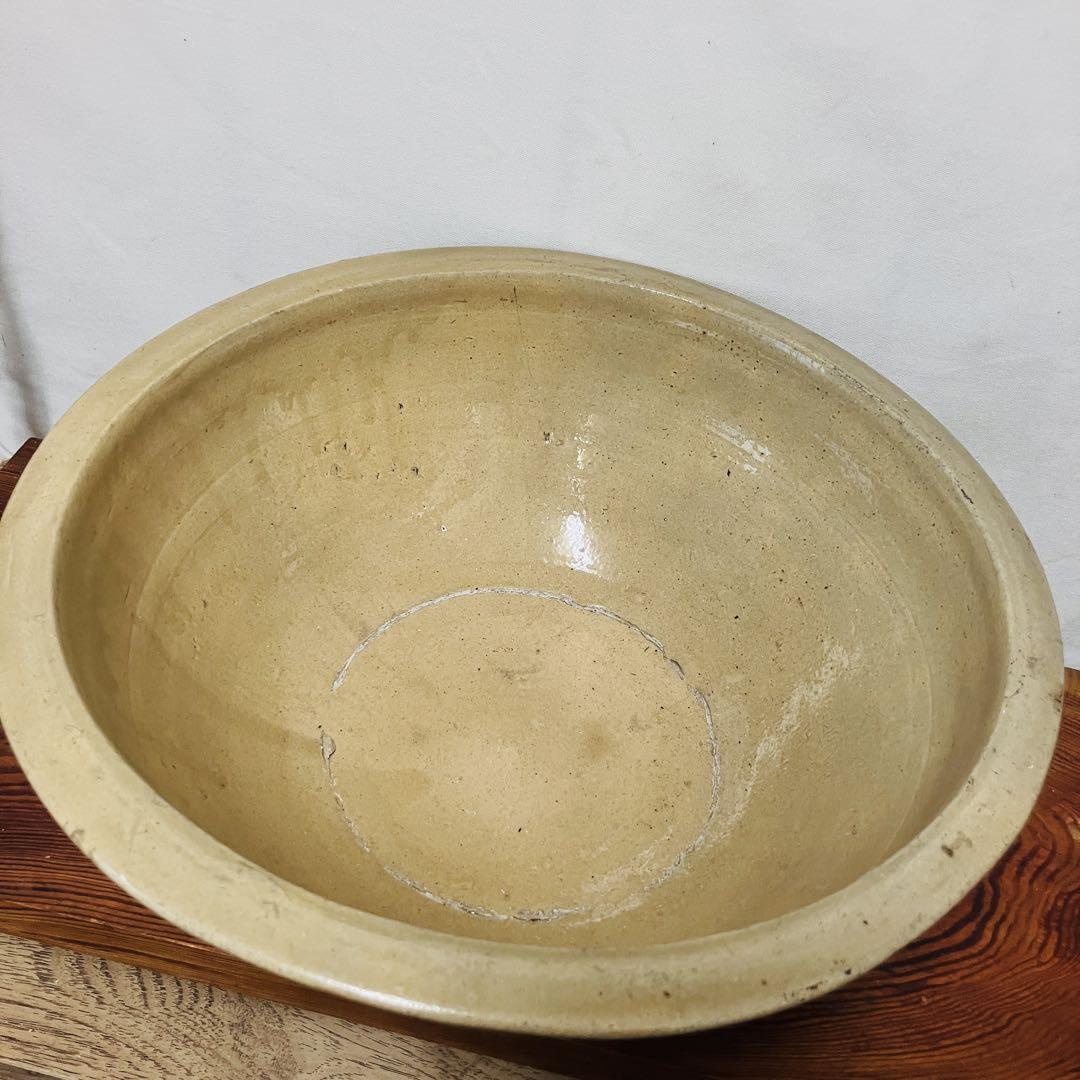 黄釉陶大鉢（明治期）　こね鉢・味噌練り・麹づくりに　民藝器　地方窯　陶芸　古道具