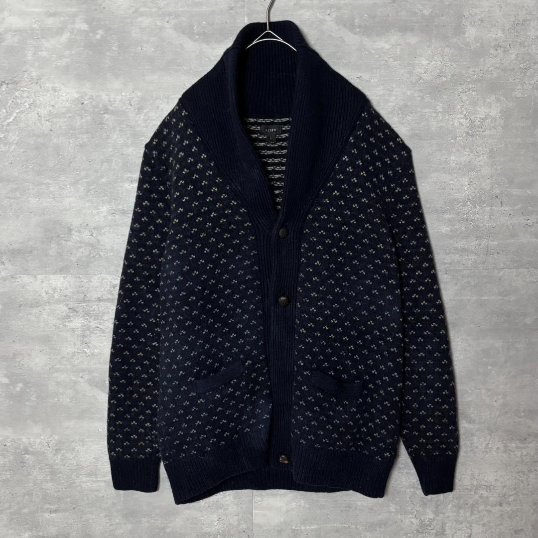 J.CREW ラムウール ショールカラーカーディガン ネイビー L