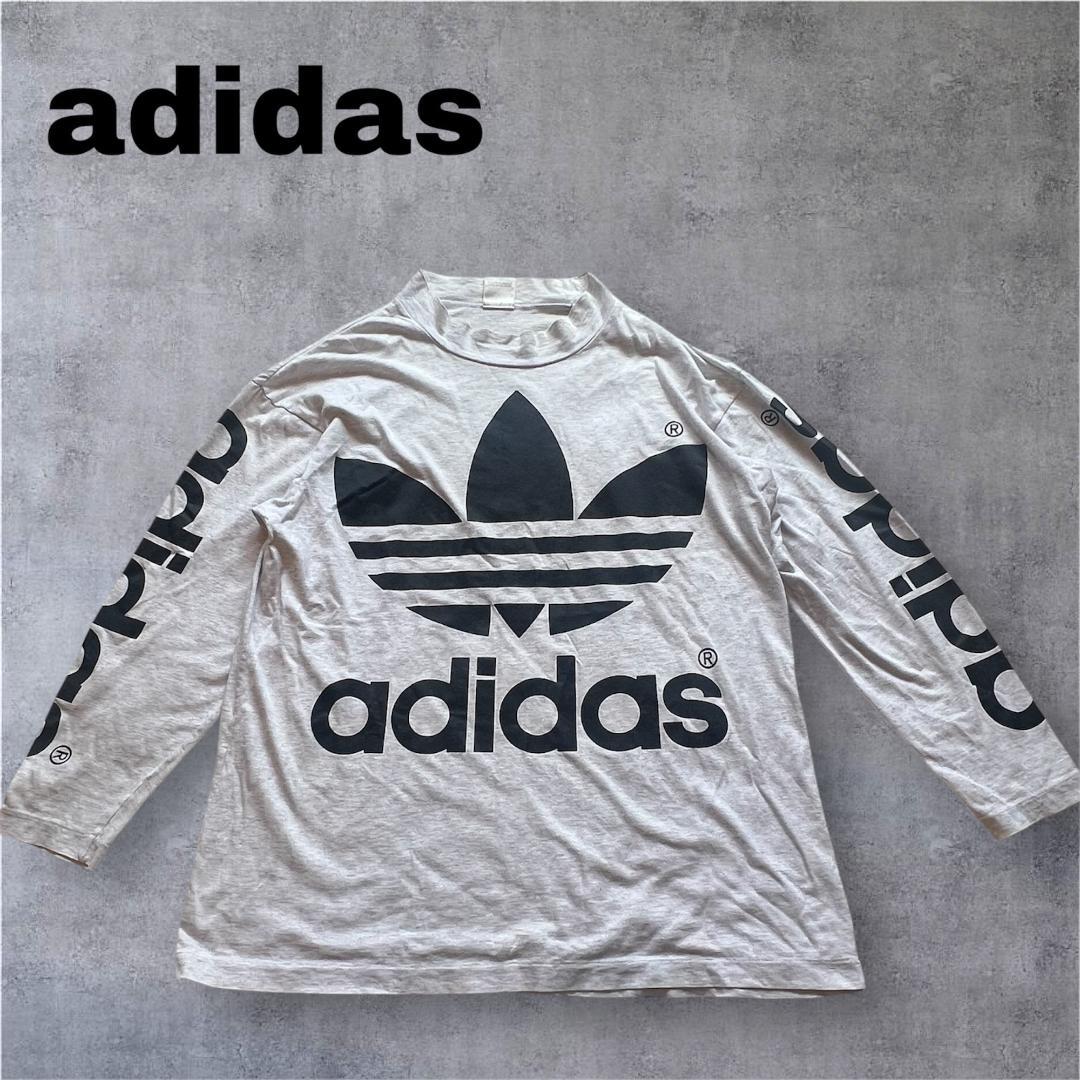 80s アディダス デサント モックネック ロンT 古着 ビッグロゴ 両面ロゴ