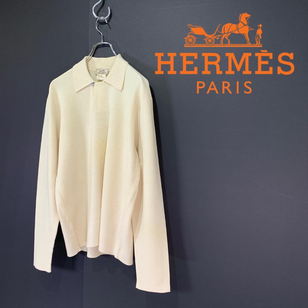 セール特価 HERMES エルメス ビンテージ 鹿の子 ニット ポロ シャツ
