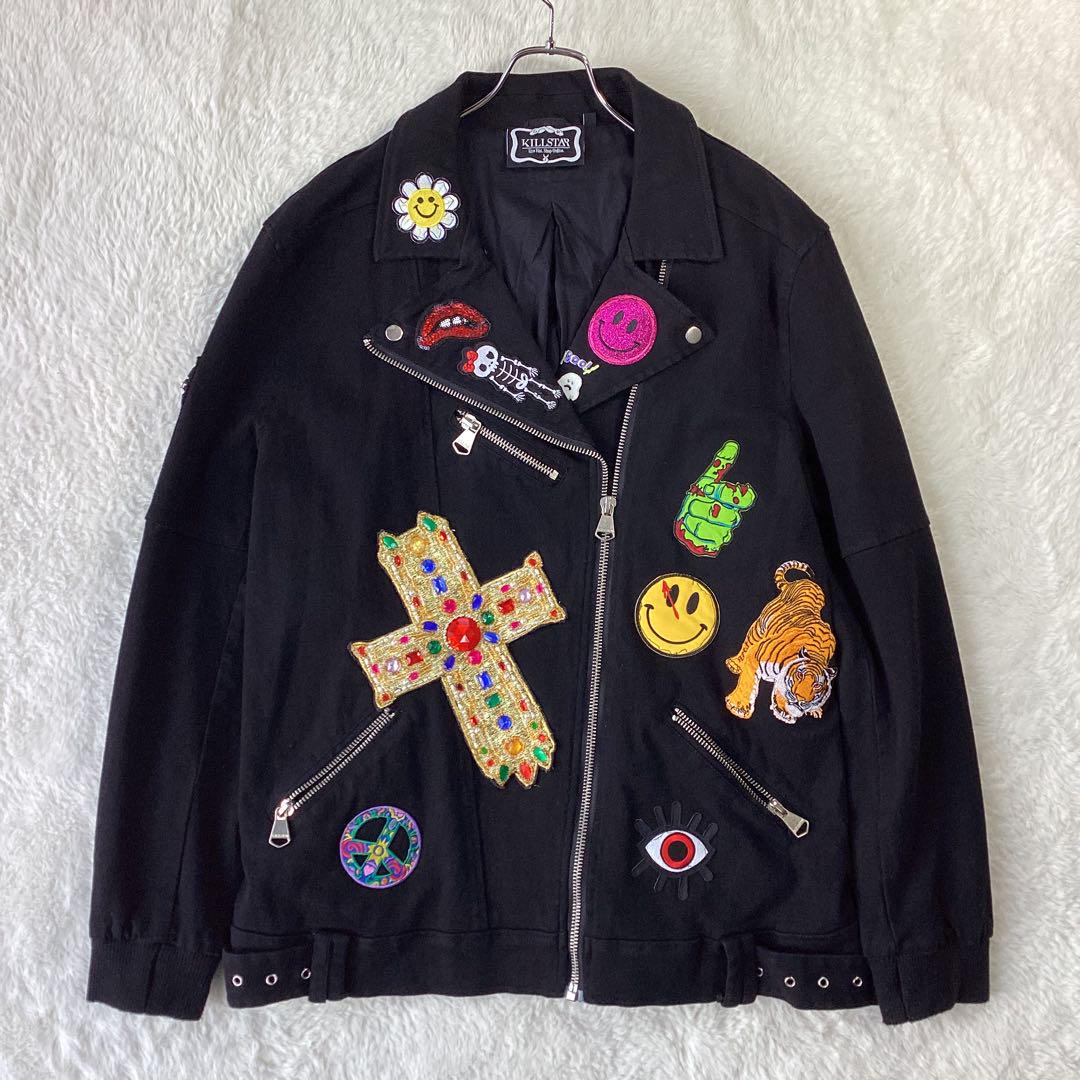 大きいXXL】キルスター ライダース ダブルジャケット ワッペン 刺繍
