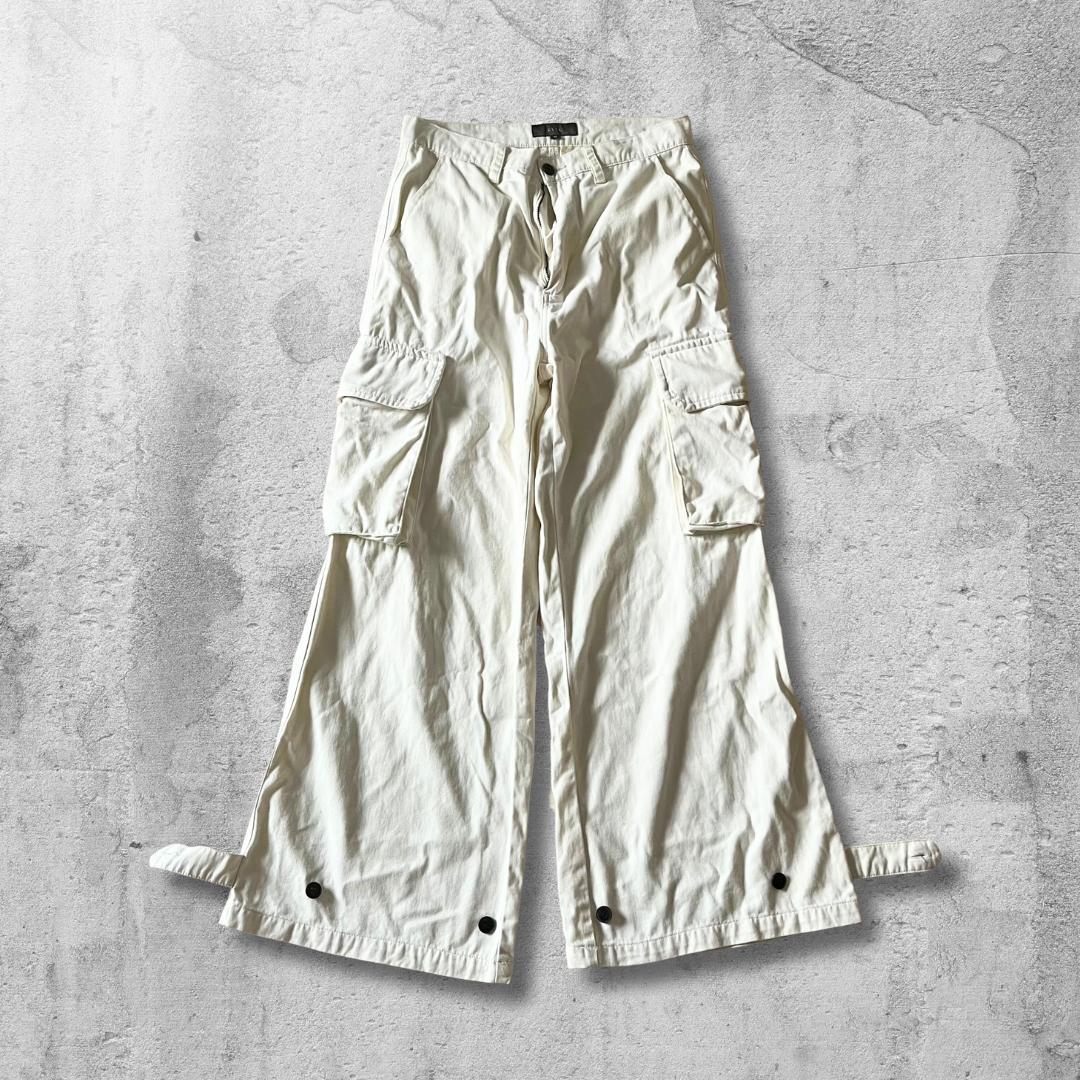 アメカジ ホワイト カーゴパンツ 4ポケット メンズ ワイドパンツ フレア