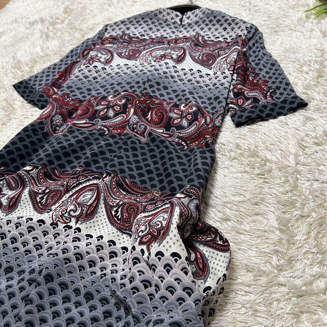 極美品 グッチ ワンピース シルク100 半袖 ペイズリー タッセル プリーツL 画像11