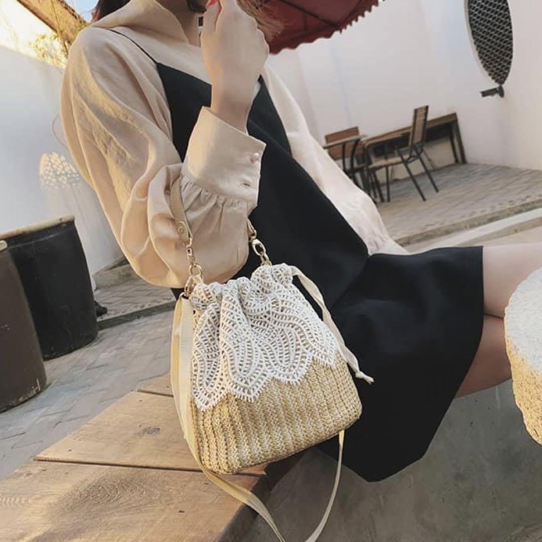 新品】❥❥かごバッグ レースバッグ 巾着 小さめショルダー