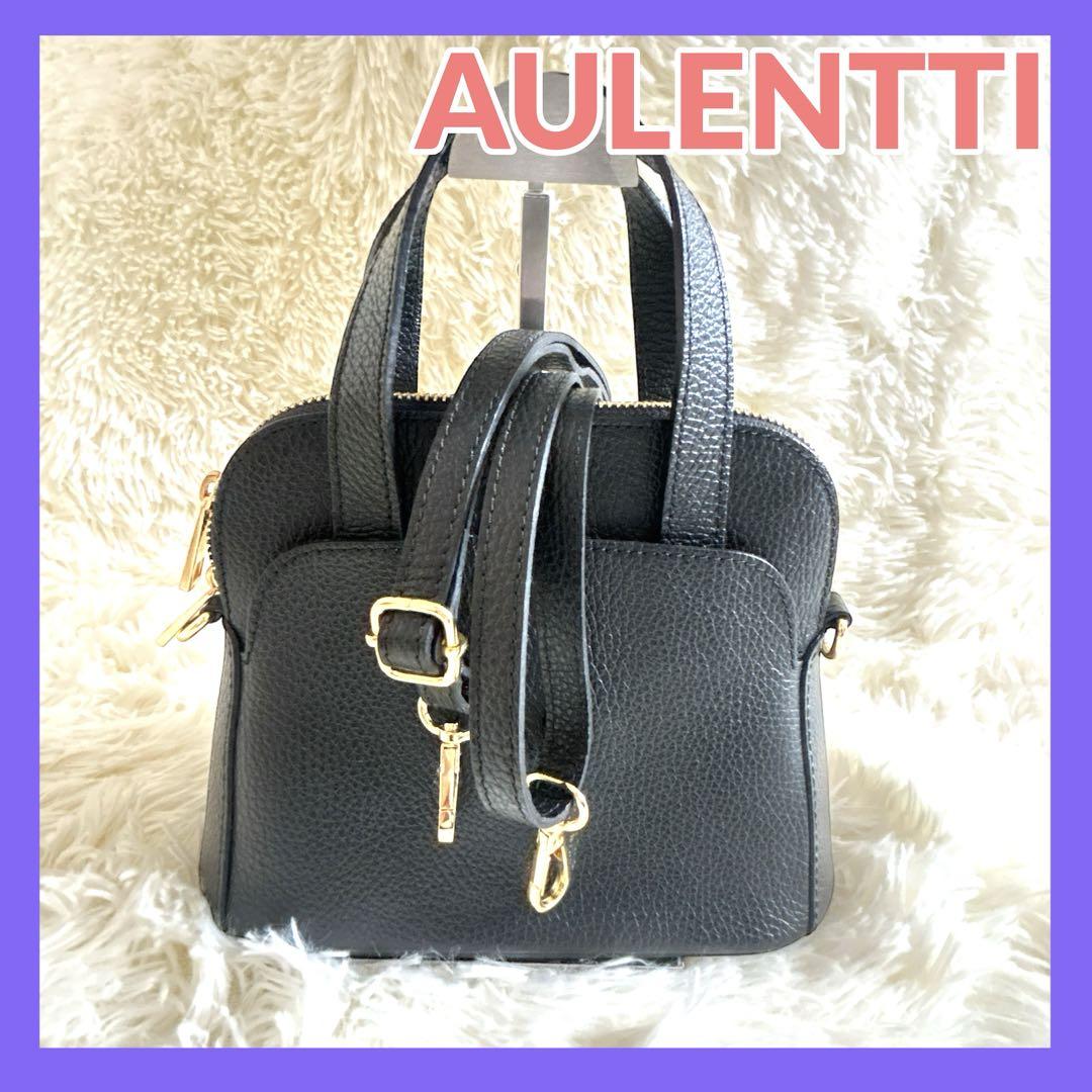 ✨オウレンティ ショルダーバック 黒 ゴールド レザー ハンドバッグ 2way
