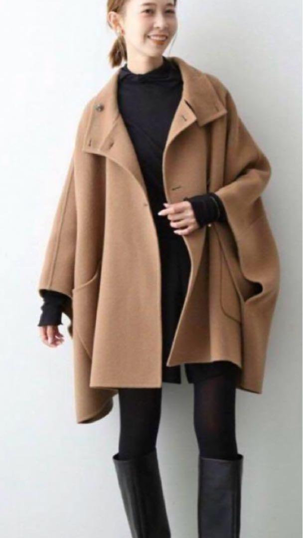スローブイエナ  スタンドカラー ダブルフェイスポンチョ