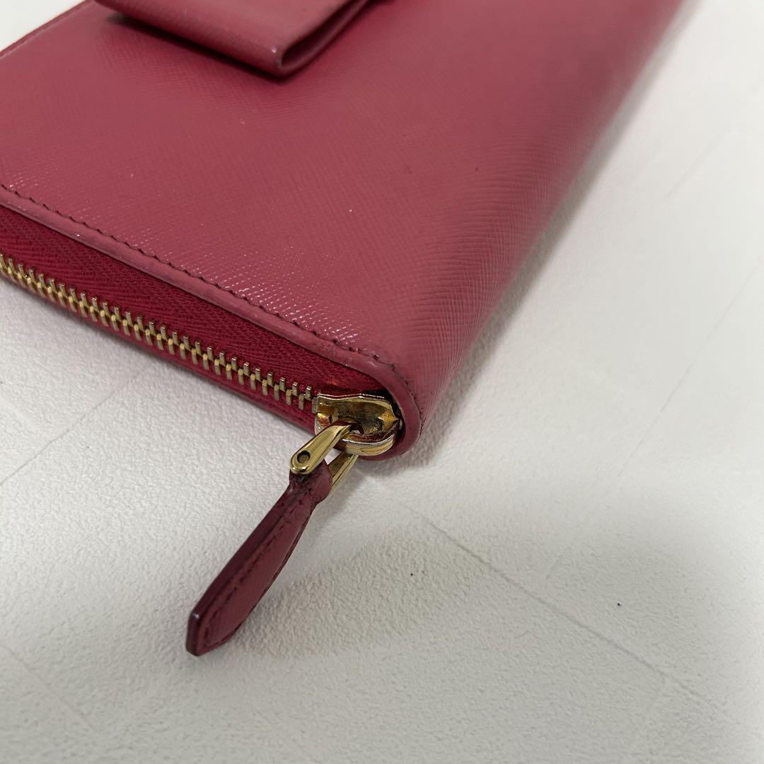 PRADA プラダ　長財布　リボン　サフィアーノ　ラウンドジップ　ピンク