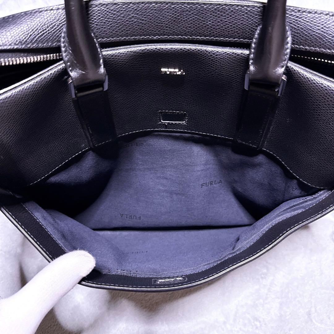 【極美品】FURLA ブリーフケース オールレザー 内側総柄 A4 メンズ 黒