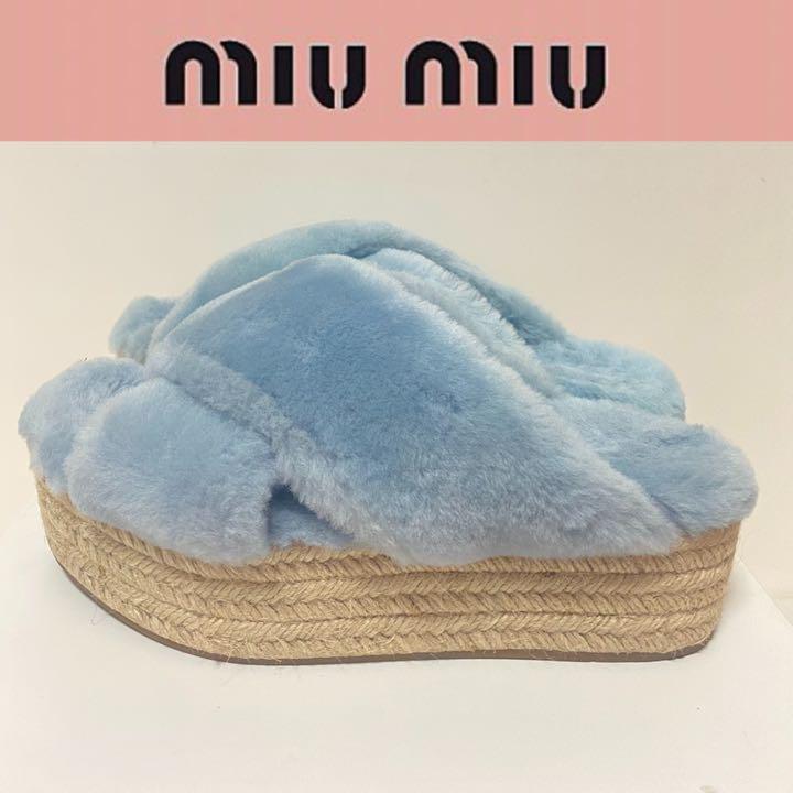 当店の記念日 MIU MIU ミュウミュウ サンダル ファー ウエッジソール