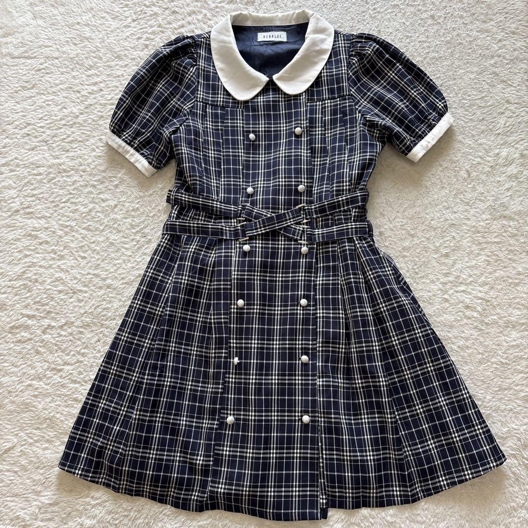 美品　BUBBLES バブルス　チェック柄ミニワンピース　丸襟　パフスリーブ