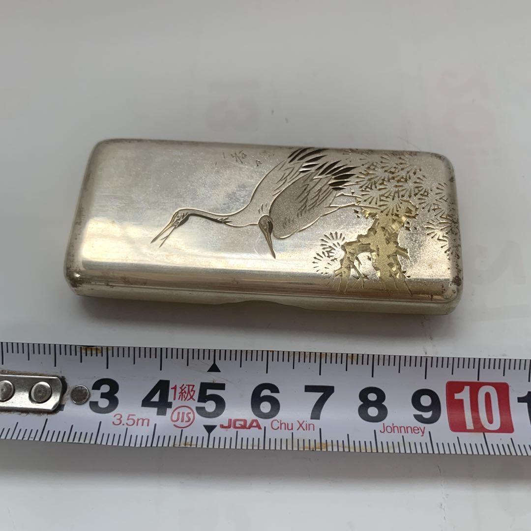 純銅製 宮本在銘 松鶴 楊枝入れ 小物入れ 重55g