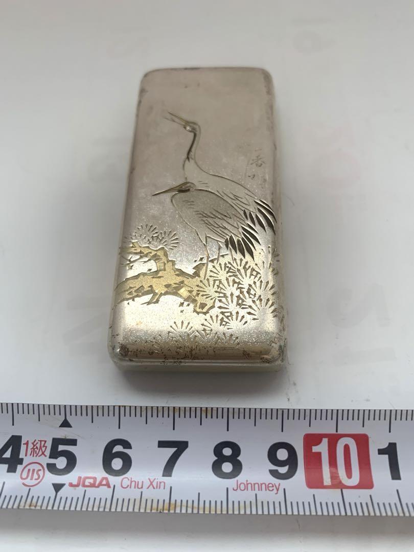 純銅製 宮本在銘 松鶴 楊枝入れ 小物入れ 重55g