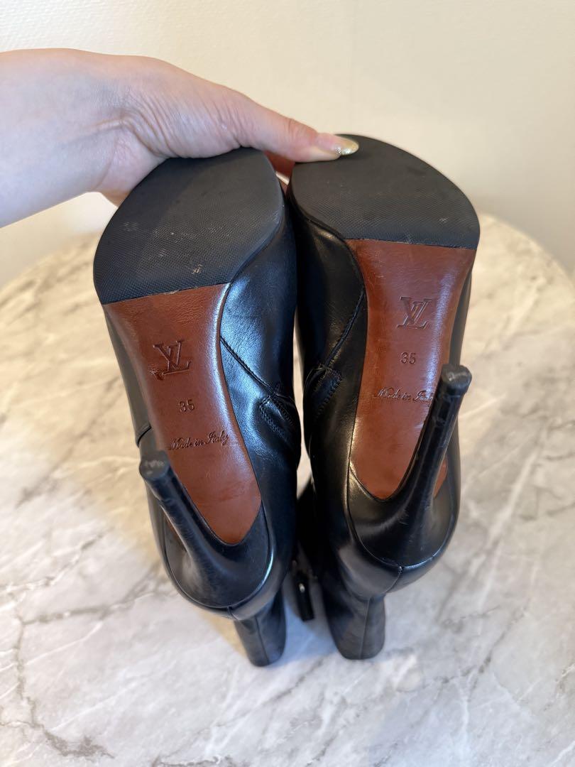 【レビューで送料無料】 35 ルイヴィトン VUITTON ロゴ 9.5cm レザーショートブーツ 靴