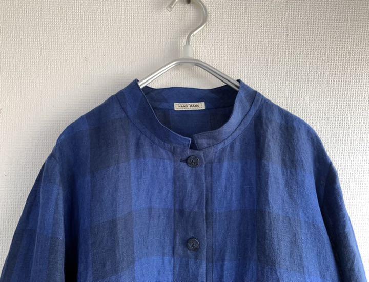 コリアグランドセール ハンドメイド 上質リネンのジャケット ブロックチェック ブルー ジャケット・アウター