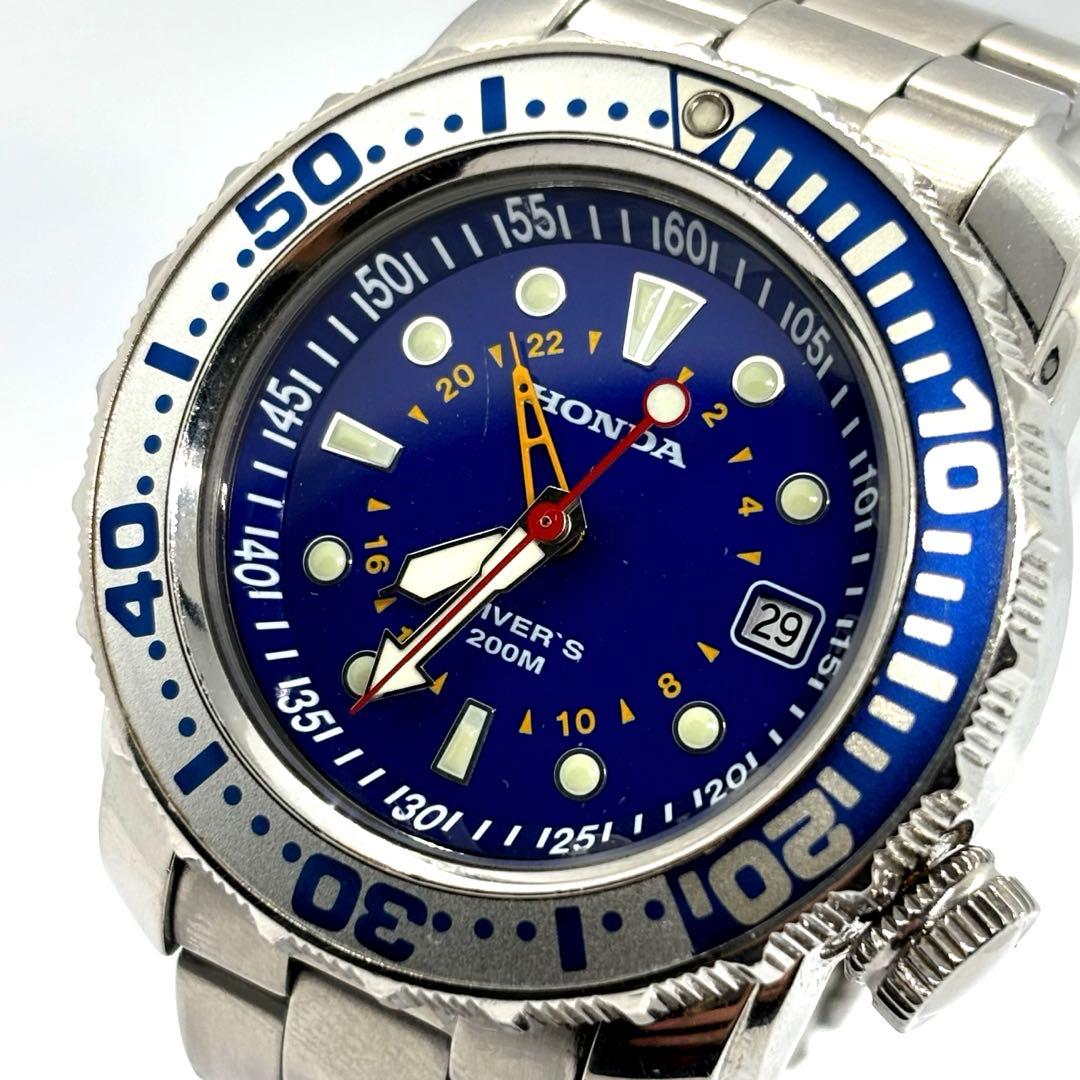 【美品/稼働】HONDA 腕時計 自動巻き ダイバー ブルー文字盤 防水