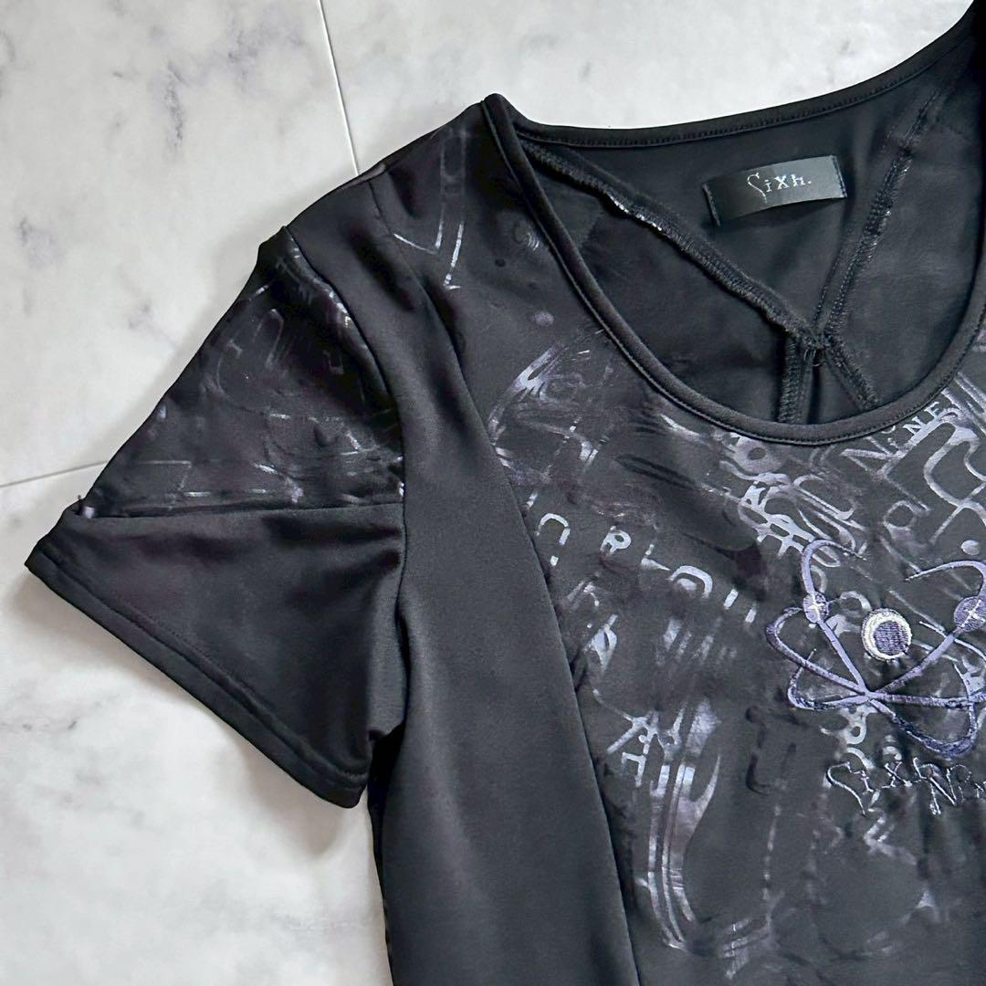 美品　h.NAOTO　Sixh. 半袖Tシャツ　ブラック　切り替え　ロゴ　お兄系 美品 h.NAOTO Sixh. 半袖Tシャツ ブラック 切り替え ロゴ