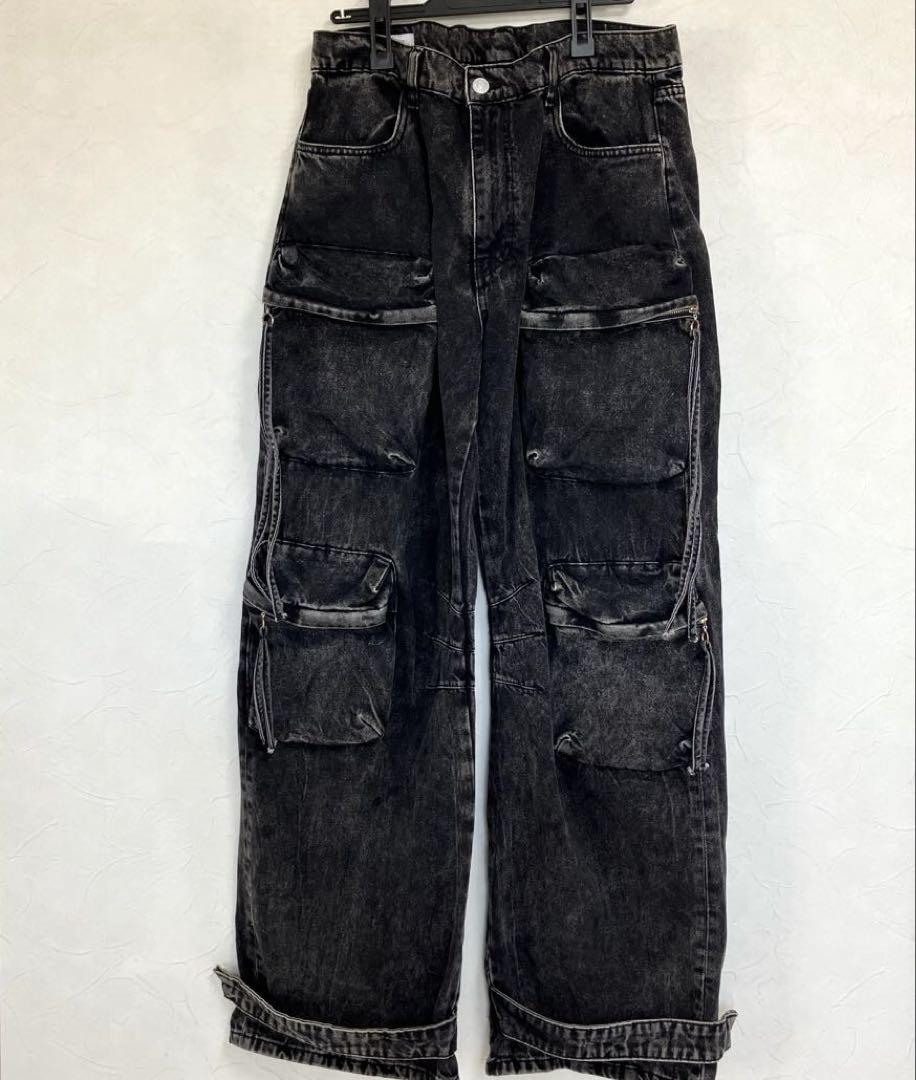 【ZARA】 UTILITY DENIM カーゴパンツ　ブラック / 36インチ