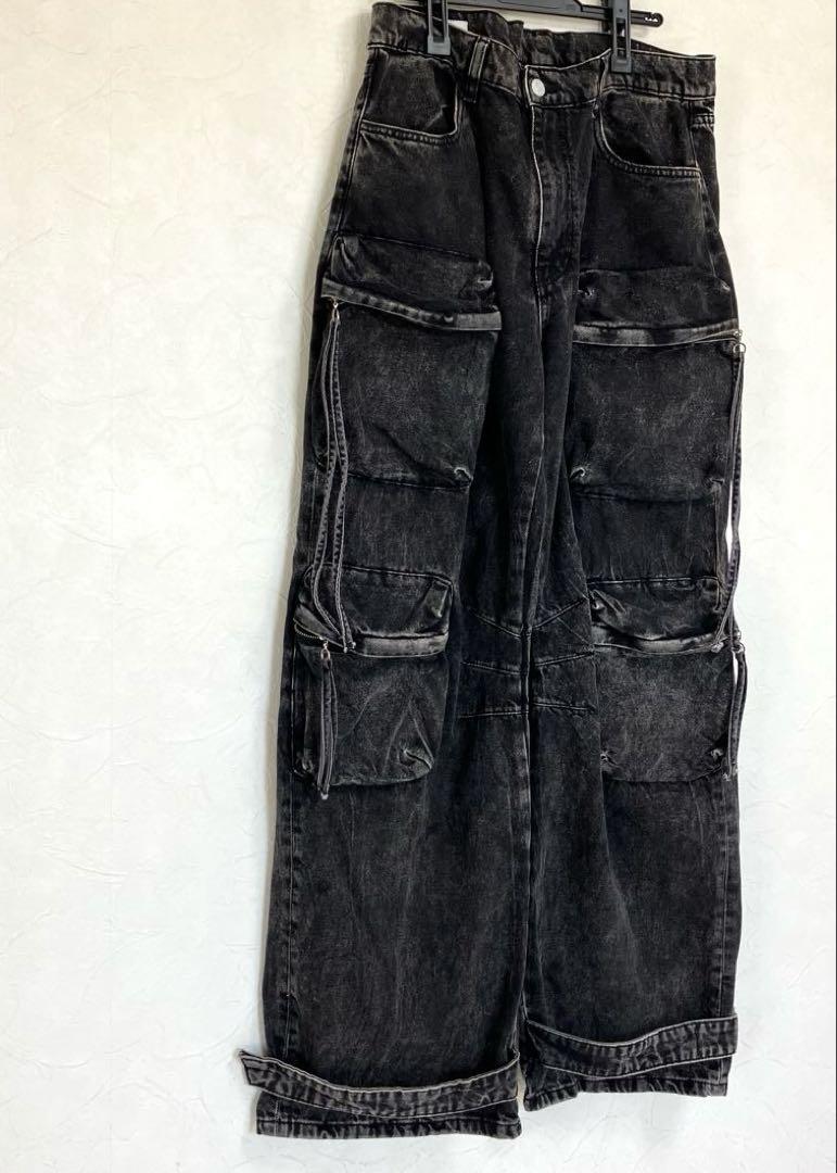 【ZARA】 UTILITY DENIM カーゴパンツ　ブラック / 36インチ
