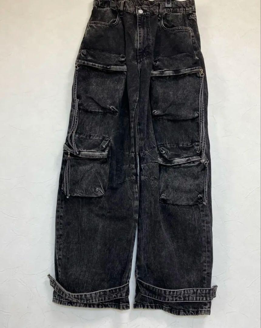 【ZARA】 UTILITY DENIM カーゴパンツ　ブラック / 36インチ