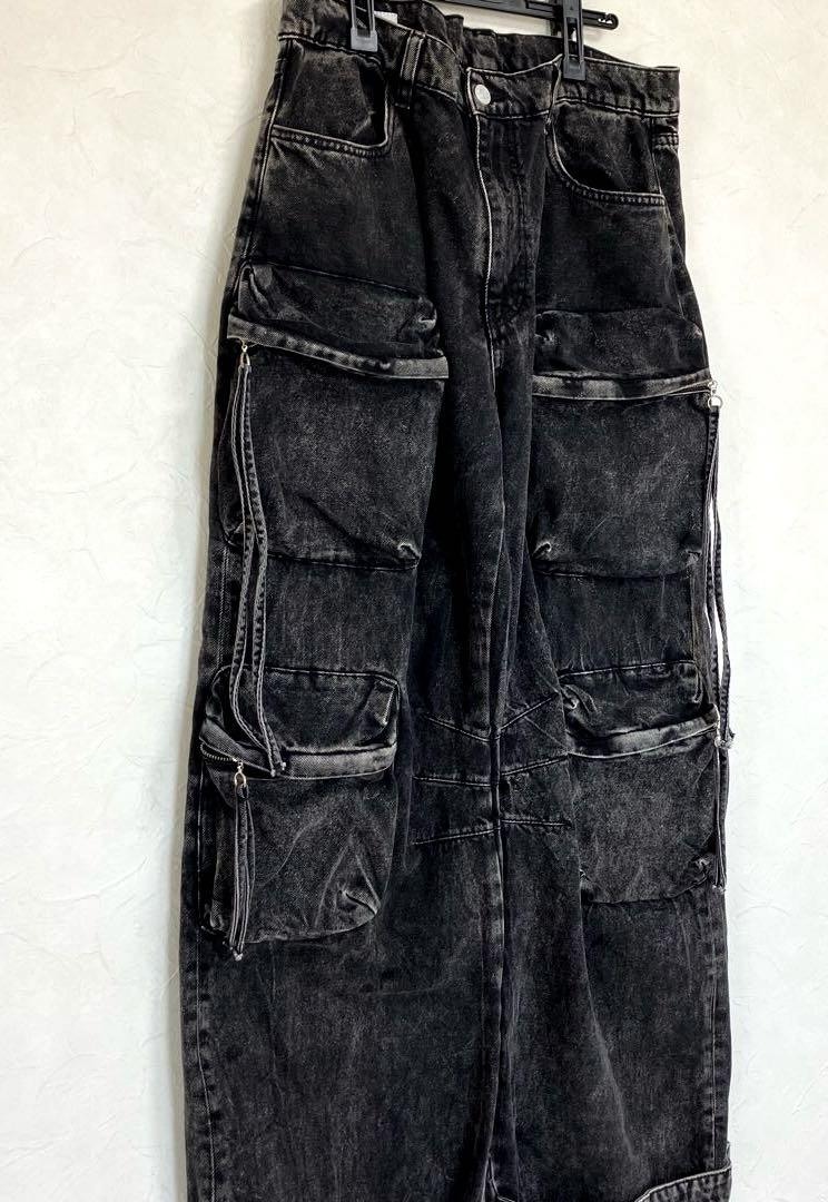【ZARA】 UTILITY DENIM カーゴパンツ　ブラック / 36インチ