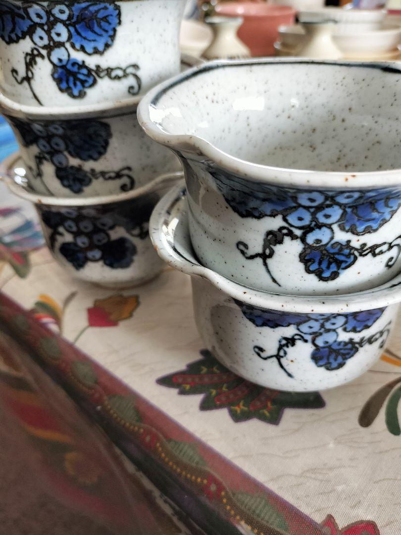 ぶどう柄茶碗蒸しセット5個（未使用）☆陶器複数購入値引き致します☆
