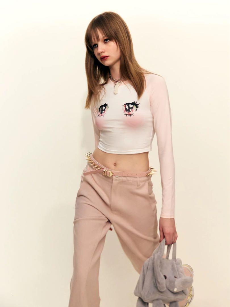 Nodress トップス　tシャツ　カットソー　長袖　ピンク　白 Nodress トップス tシャツ カットソー 長袖 ピンク 白
