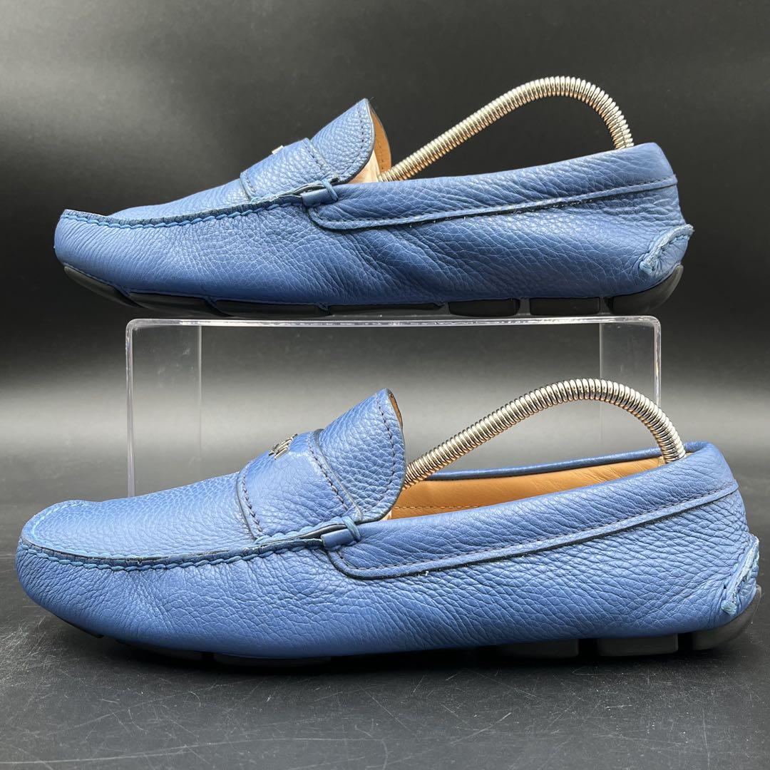 美品✨プラダ メンズ ローファー シボ革 ブルー 青 25cm相当