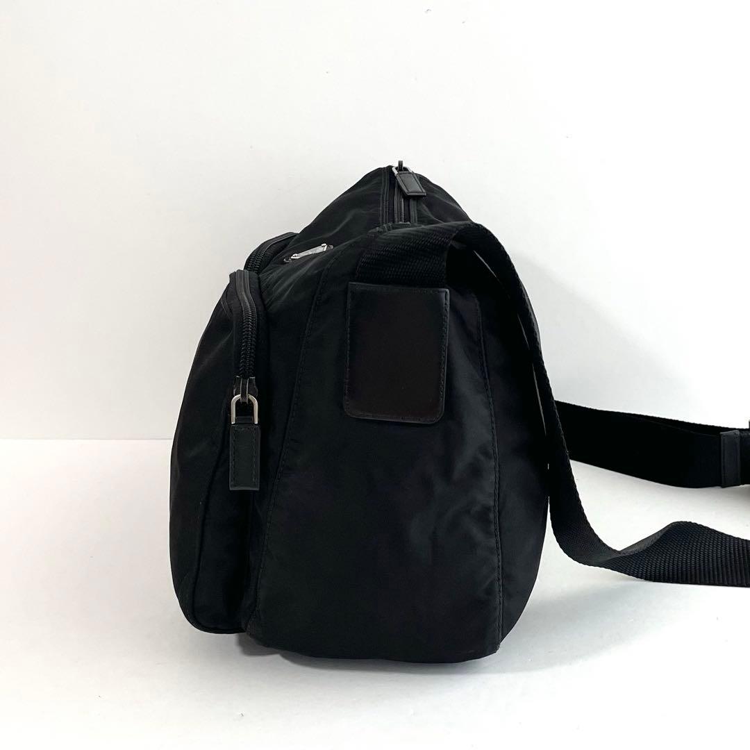 プラダ ナイロン×レザーダブルポケット斜めかけショルダーバッグ 男女利用可 PRADA プラダ 斜め掛けショルダーバッグ ナイロン レザー