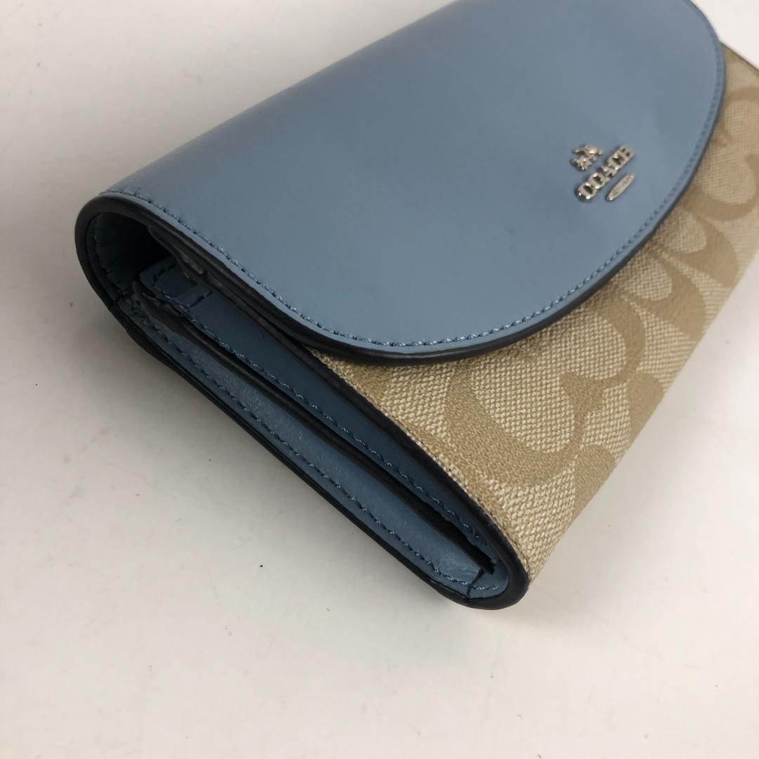 【新品】COACH 長財布 ベージュ/ブルー COACH コーチ 二つ折り長財布 シグネチャー ブルー/ベージュ