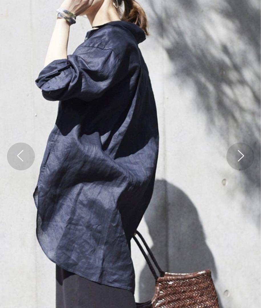 FRAMeWORK FRENCH LINEN ビッグシャツ ネイビー