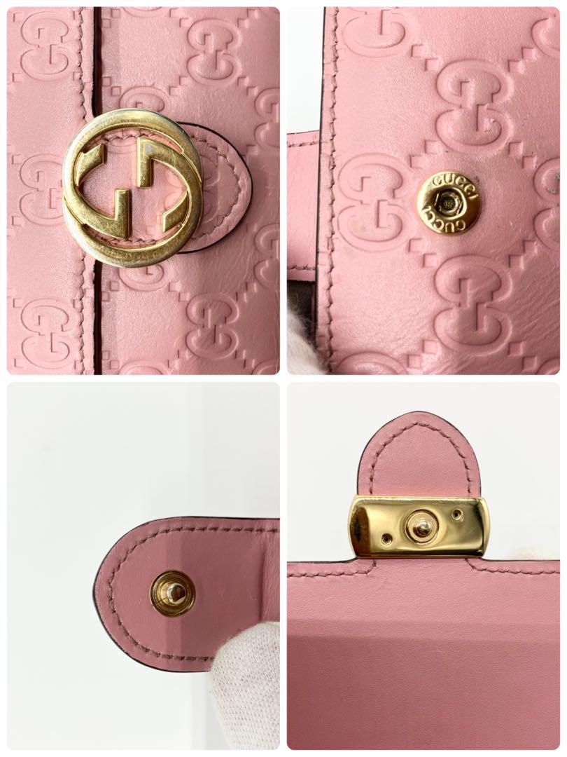 美品✨GUCCI 折り財布 シマ インターロッキング ロゴ金具 ピンク