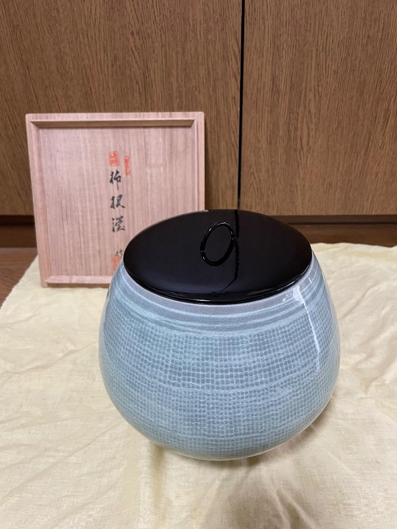 韓国人間文化財(人間国宝)初代柳海剛作　高麗青磁芋頭水指工芸品