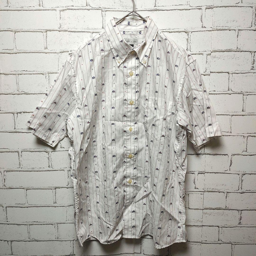 【SIMPLE LIFE】シャツ (M) ホワイト 柄シャツ シンプル