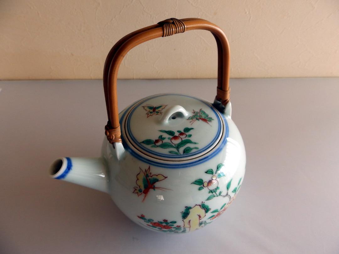 茶道具　茶瓶　古い時代　三浦竹泉造　赤絵花蝶図　共箱　美品