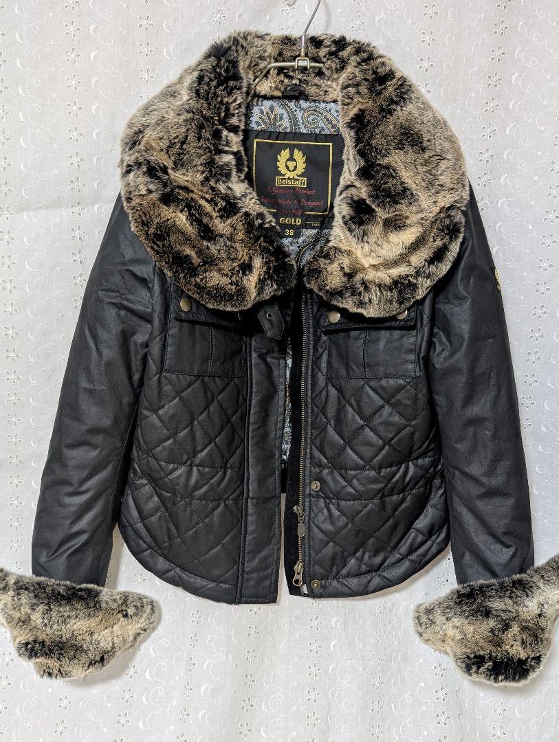 超〜逸品「Belstaff 」ぬくぬく兎ファー 付属キルティングジャケット 38