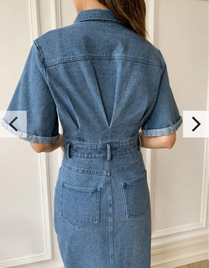 Birthday Bash DENIM SHIRT SLIT DRESS ブルー