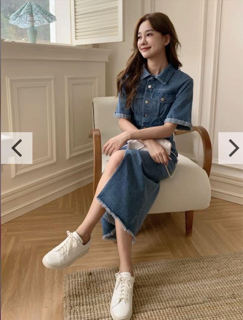Birthday Bash DENIM SHIRT SLIT DRESS ブルー