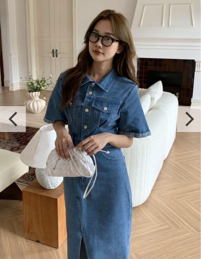 Birthday Bash DENIM SHIRT SLIT DRESS ブルー