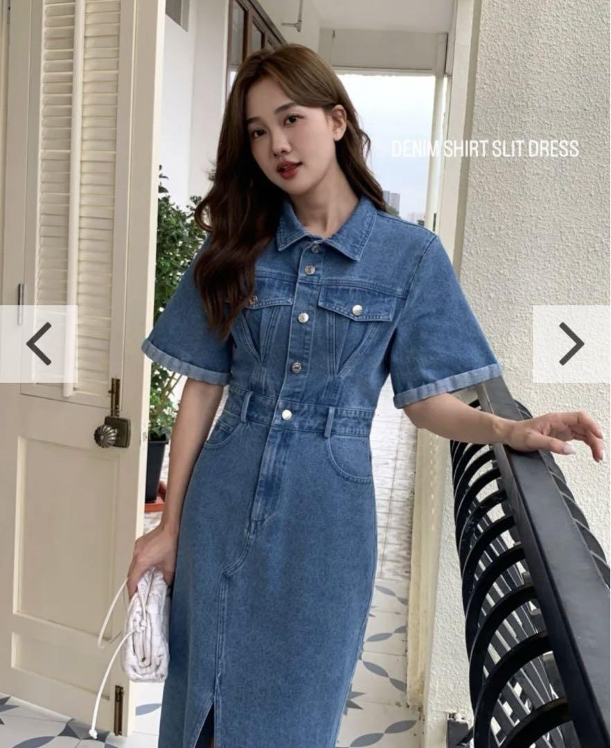 Birthday Bash DENIM SHIRT SLIT DRESS ブルー
