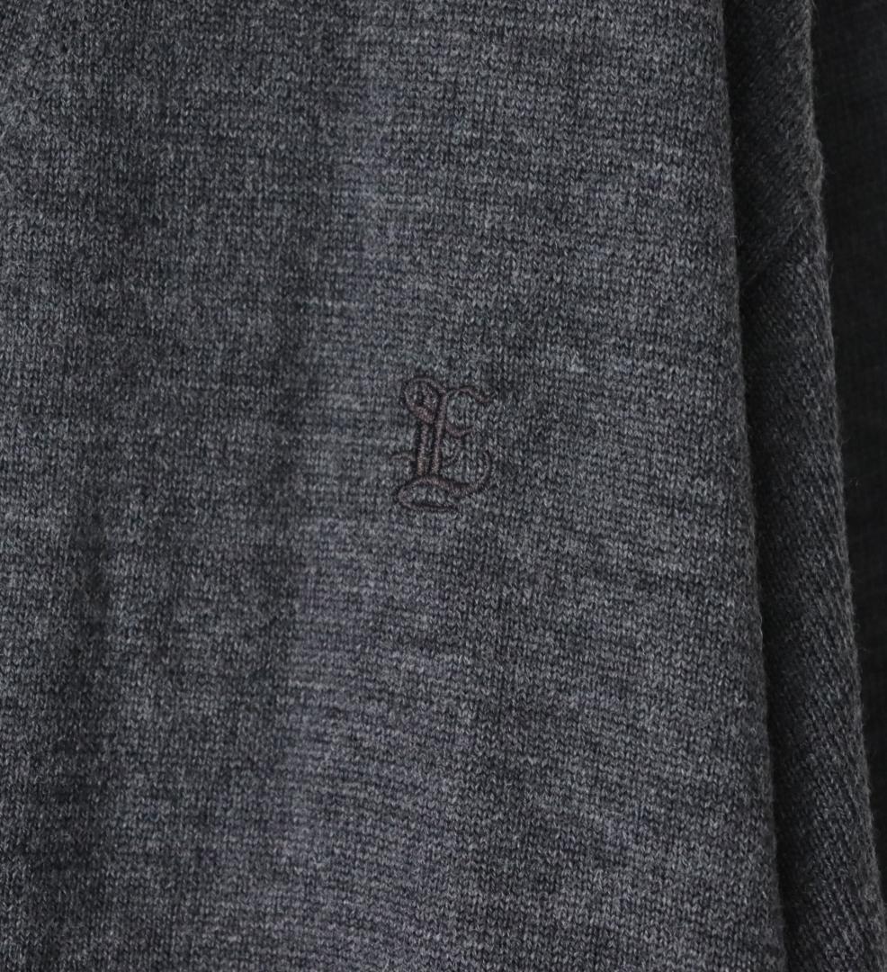 新品【シンプルライフ】刺繍 洗えるウール100%ニットカーディガン 濃灰 LL