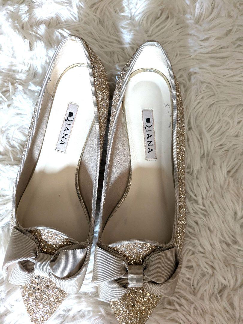 【美品】DIANA ダイアナ　グログランリボンオペラシューズ　フラットシューズ