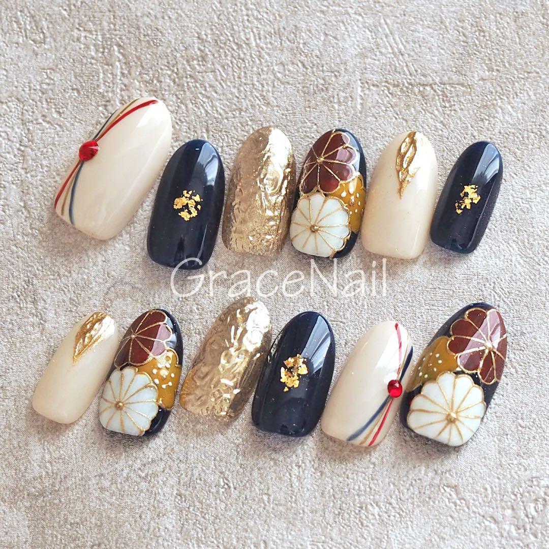 No.918 現品販売！ネイルチップ　成人式卒業式和柄袴着物振袖