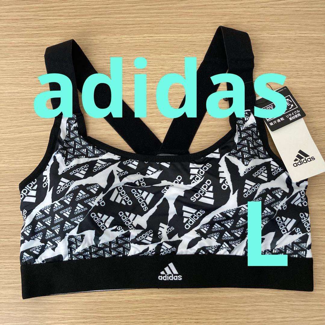 アディダス ブラトップ ／ スポーツブラ ロゴ 総柄 モノトーン L