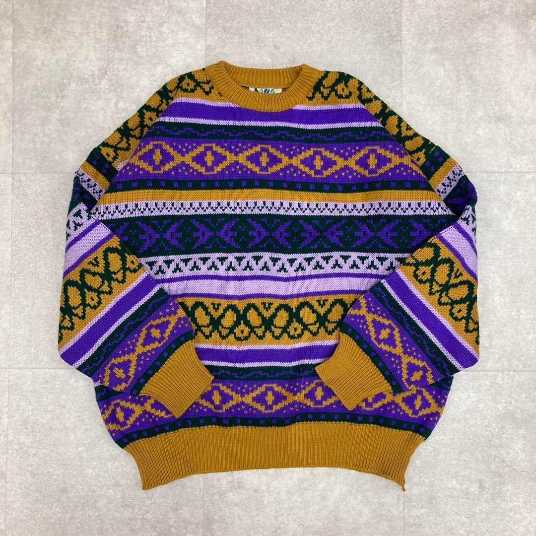 90s ニット セーター バタフライ デザインニット 総柄 カラフル 格安