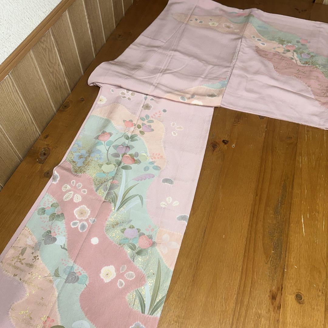 正絹 訪問着 染め分けちりめん地 絞り辻ヶ花調 刺繍入り金彩加工