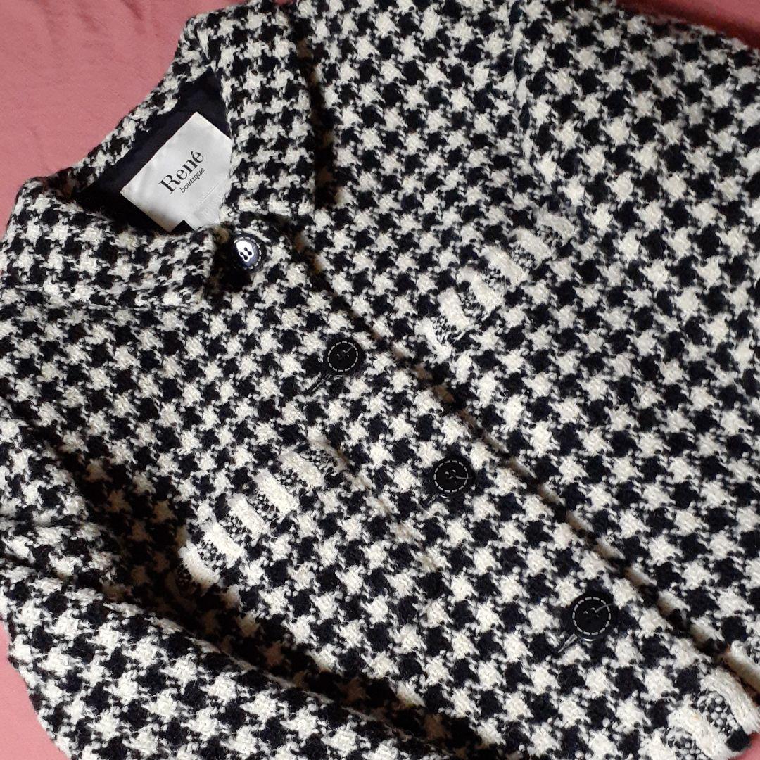 ルネ千鳥格子柄WOOL100%ショートジャケット C9l6x-m42949658472 在庫お得